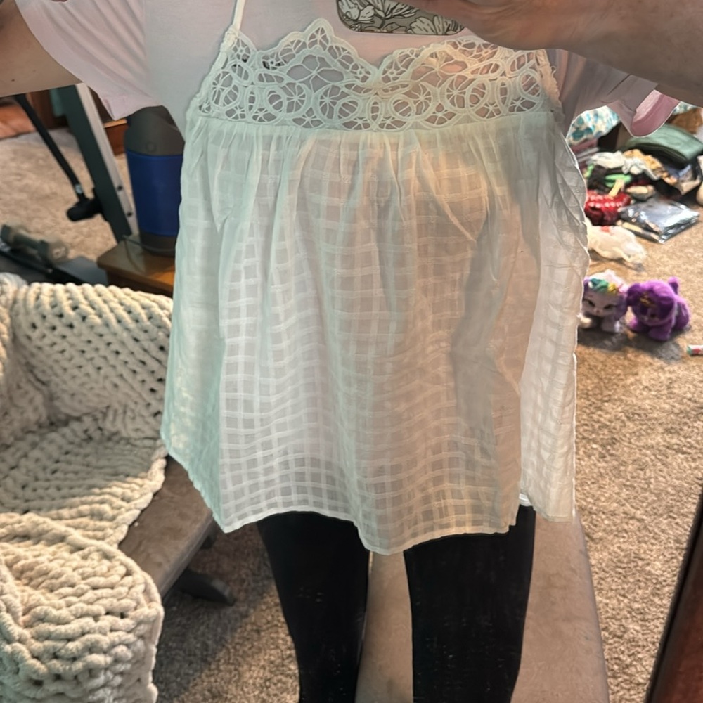 American Eagle XL White Lace Trim Women's Top NWT - Picture 6 of 9